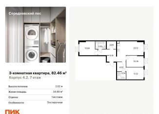 Продается трехкомнатная квартира, 82.5 м2, поселение Филимонковское, ЖК Середневский Лес