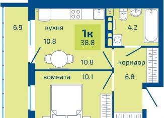 1-комнатная квартира на продажу, 38.8 м2, Пермь, Мотовилихинский район