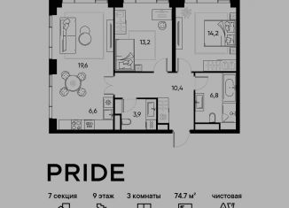 Продажа 3-комнатной квартиры, 74.7 м2, Москва, станция Савёловская
