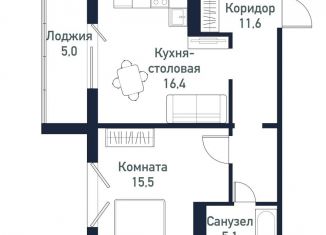Продается однокомнатная квартира, 48.5 м2, Челябинская область