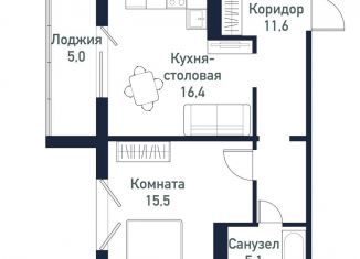 Продается однокомнатная квартира, 48.4 м2, Челябинская область, улица имени Младшего Сержанта Сухарева, 4