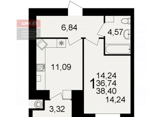 Продается 1-комнатная квартира, 38.4 м2, Рязанская область, Семчинская улица, 7