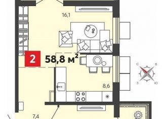 Продается 2-комнатная квартира, 58.8 м2, Пензенская область