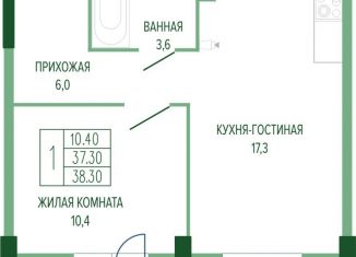 Продам однокомнатную квартиру, 38.3 м2, Краснодар