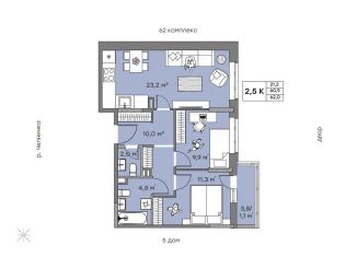 Продам двухкомнатную квартиру, 62 м2, Набережные Челны, ЖК Притяжение