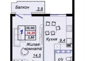 Продажа 1-ком. квартиры, 38 м2, Краснодарский край