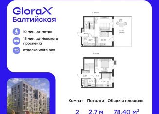 Двухкомнатная квартира на продажу, 78.4 м2, Санкт-Петербург, метро Нарвская, улица Шкапина, 43-45