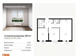 Продается двухкомнатная квартира, 58.7 м2, Москва, жилой комплекс Лосиноостровский Парк, к2/1, ЖК Лосиноостровский Парк
