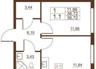Продам 1-комнатную квартиру, 36.7 м2, Санкт-Петербург