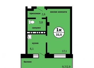 1-ком. квартира на продажу, 32.5 м2, Красноярск, Ленинский район