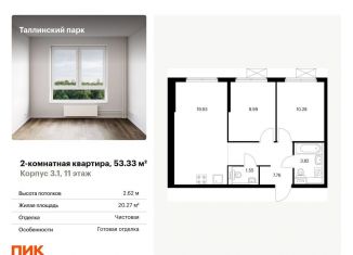 Продается 2-комнатная квартира, 53.3 м2, городской посёлок Новоселье, жилой комплекс Таллинский Парк, 3.1
