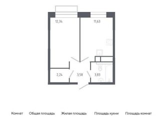 1-комнатная квартира на продажу, 33.6 м2, Московская область, жилой квартал Новоград Павлино, к6