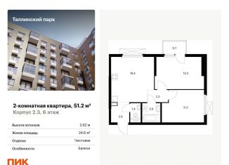 2-комнатная квартира на продажу, 51.2 м2, Ленинградская область