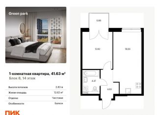 1-комнатная квартира на продажу, 41.6 м2, Москва, Берёзовая аллея, 17к2, ЖК Грин Парк