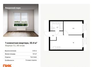 1-комнатная квартира на продажу, 32.4 м2, Москва, жилой комплекс Амурский Парк, 1.1, ВАО