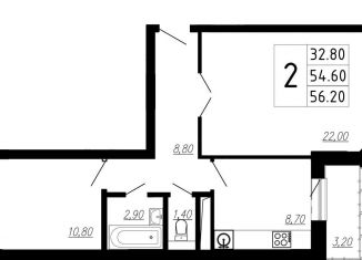Двухкомнатная квартира на продажу, 56.2 м2, Звенигород, 3-й микрорайон, 9