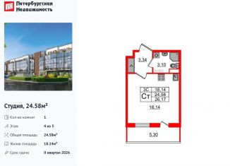 Продажа квартиры студии, 24.6 м2, Санкт-Петербург, Московский район