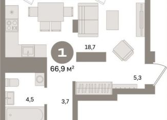 1-ком. квартира на продажу, 66.9 м2, Екатеринбург