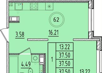 1-комнатная квартира на продажу, 37.5 м2, посёлок Шушары