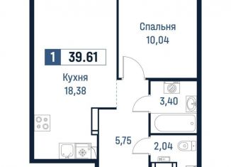 Продам 1-комнатную квартиру, 39.6 м2, Мурино