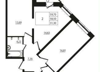 Продам 2-ком. квартиру, 58.2 м2, Мурино, улица Шоссе в Лаврики, 78к1