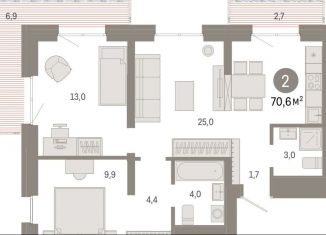 Продается 2-комнатная квартира, 70.5 м2, Екатеринбург, метро Чкаловская