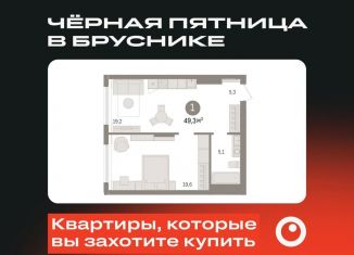 Продаю 1-ком. квартиру, 49.3 м2, Омск, жилой комплекс Кварталы Драверта, 1