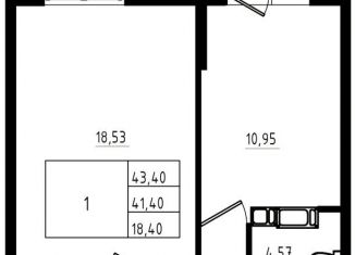 1-комнатная квартира на продажу, 41.2 м2, Мурино, ЖК Тридевяткино Царство, улица Шоссе в Лаврики, 78к3