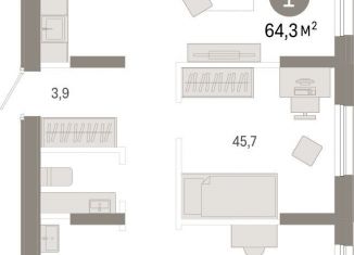 Продаю 1-ком. квартиру, 64.3 м2, Тюмень