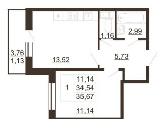 Продажа 1-ком. квартиры, 35.7 м2, Ленинградская область, улица Хохлова, 16