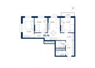 3-ком. квартира на продажу, 76.7 м2, Екатеринбург, метро Ботаническая