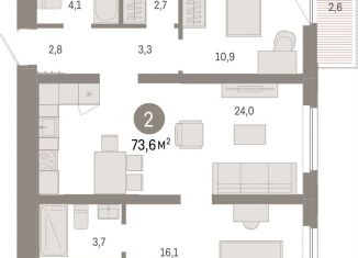 Продажа двухкомнатной квартиры, 73.6 м2, Тюмень, Мысовская улица, 26к2