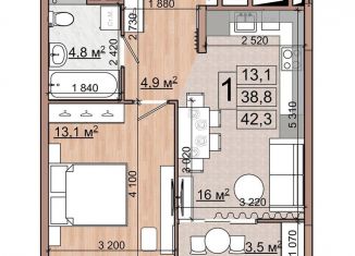 Продам 1-комнатную квартиру, 40.5 м2, Московская область, улица Гудкова