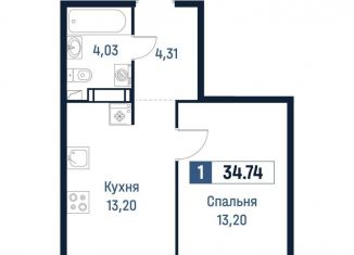 Однокомнатная квартира на продажу, 34.7 м2, Мурино