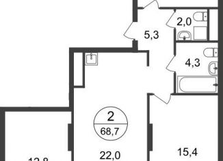 Продаю двухкомнатную квартиру, 68.7 м2, Московский, 11-я фаза, к3