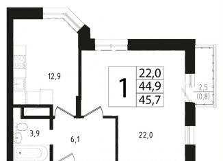 Продам 1-комнатную квартиру, 44.6 м2, Звенигород, 3-й микрорайон, 13