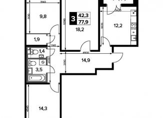 Продам 3-ком. квартиру, 77.9 м2, деревня Сапроново