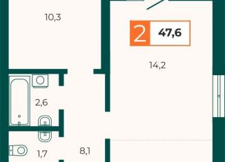 1-комнатная квартира на продажу, 47.6 м2, Екатеринбург, Верх-Исетский район, улица Репина, 131/1