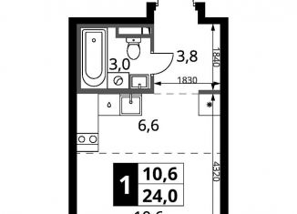 Продается квартира студия, 24 м2, деревня Сапроново