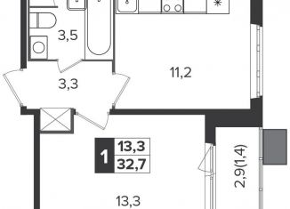 1-ком. квартира на продажу, 32.7 м2, поселок Битца, Южный бульвар, 6