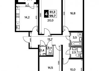 Продается 4-комнатная квартира, 99.7 м2, деревня Сапроново