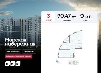 Продам 3-комнатную квартиру, 90.5 м2, Санкт-Петербург, муниципальный округ Гавань, набережная Миклухо-Маклая, 1к1