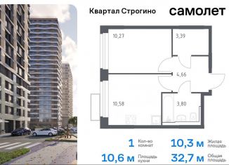 1-ком. квартира на продажу, 32.7 м2, Красногорск, жилой комплекс Квартал Строгино, к2