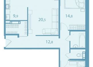 Продается трехкомнатная квартира, 84.3 м2, Томская область, улица Леонова, 1