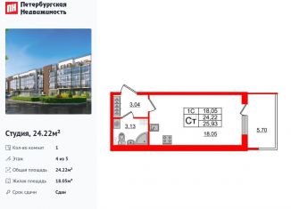 Продажа квартиры студии, 24.2 м2, Санкт-Петербург, муниципальный округ Пулковский Меридиан, Пулковское шоссе, 99к6
