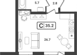 Квартира на продажу студия, 35.3 м2, Тюмень, Центральный округ, улица Мельникайте, 2к17