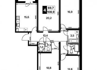 Продается 4-ком. квартира, 108.9 м2, поселок Битца, Южный бульвар, 8