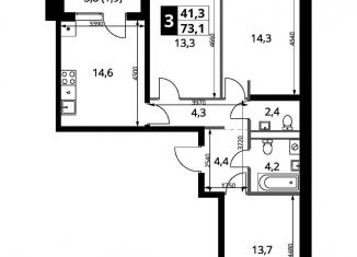 Продажа 3-комнатной квартиры, 73.1 м2, деревня Румянцево, СНТ Гипрохим, 1Ас1