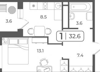 Продаю 1-комнатную квартиру, 32.4 м2, Тюмень, ЖК Кватро, Дамбовская улица, 25к1