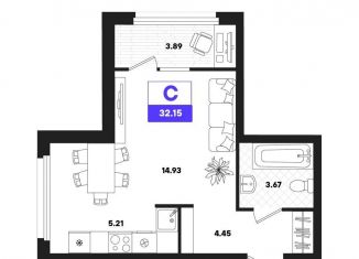 Продам квартиру студию, 32.2 м2, Тюмень, Калининский округ, улица Бориса Прудаева, 7с2